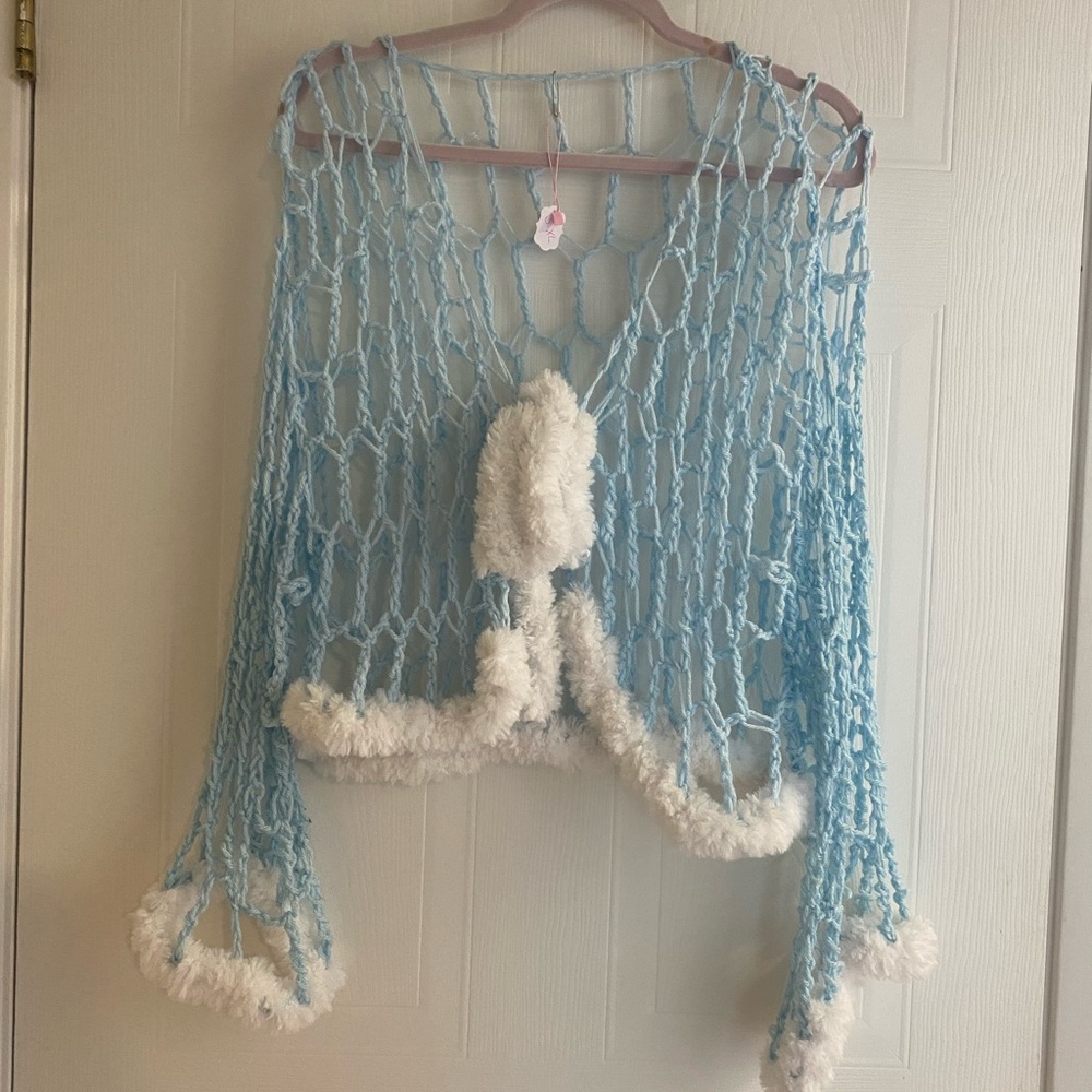 Blue and White Knit Women's Top